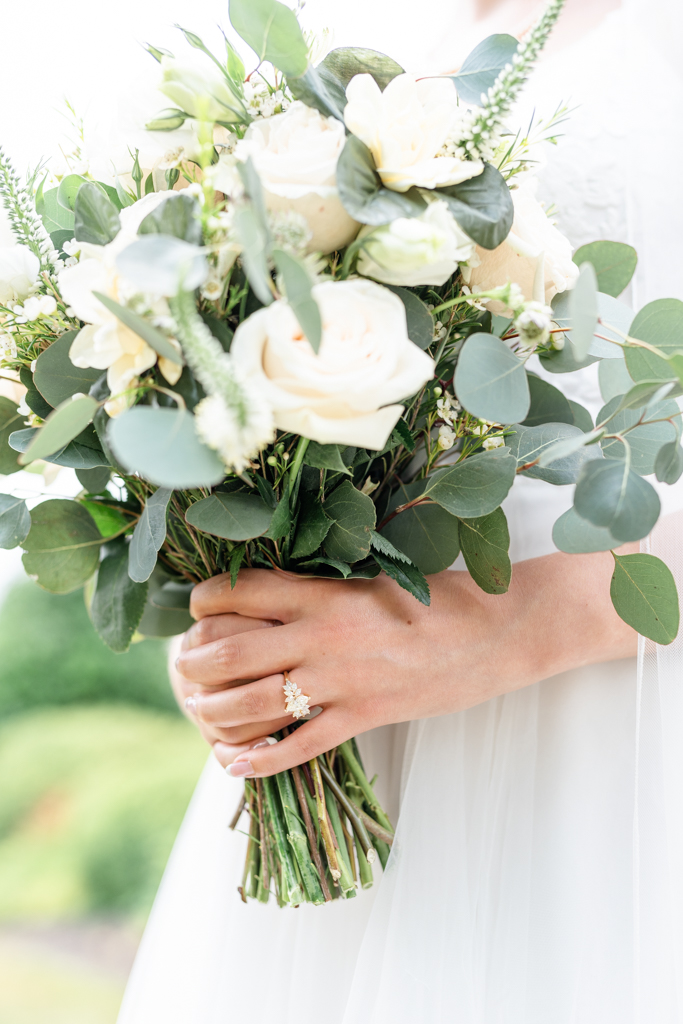 Ring and bridal bouquet detail 