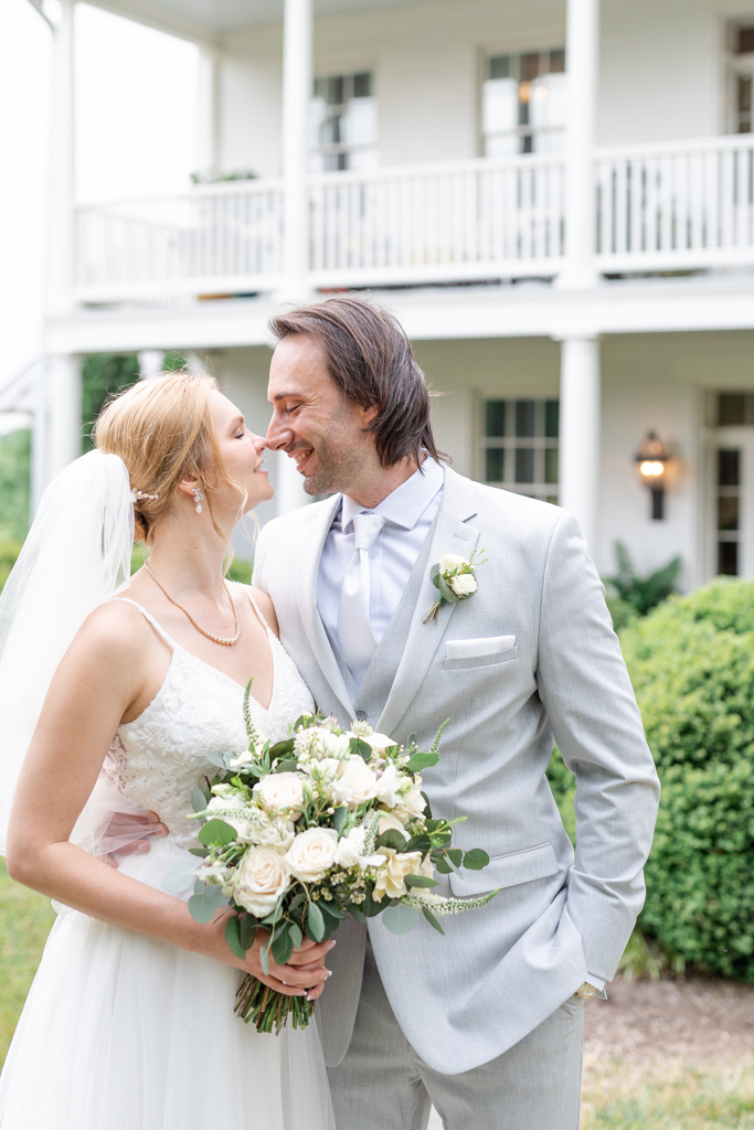 Bridal and groom portraits in front of the Manor House at Glen Ellen Farm