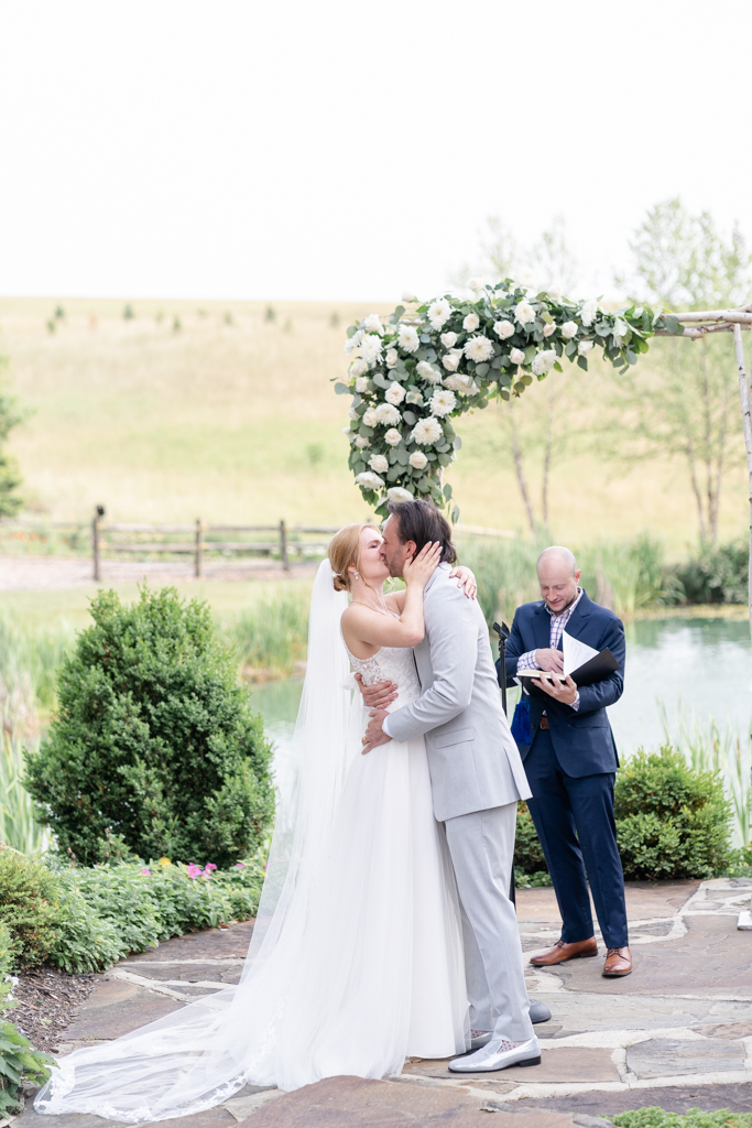 Wedding ceremony first kiss at Glen Ellen Farm