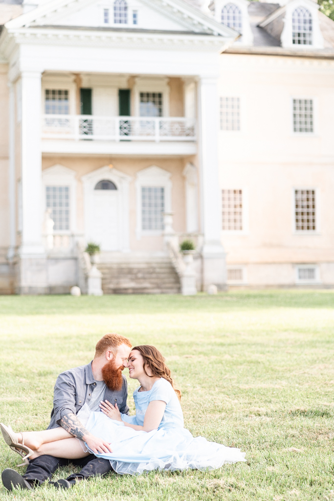 Couple interacting during Hampton Mansion, Towson engagement session