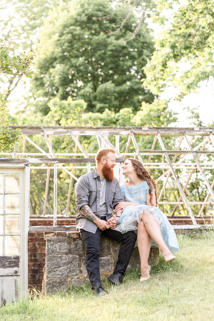 Couple interacting during Hampton Mansion, Towson engagement session
