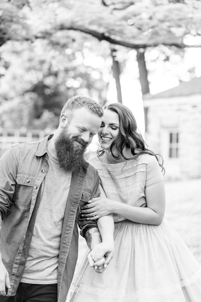 Couple embracing during Towson engagement session