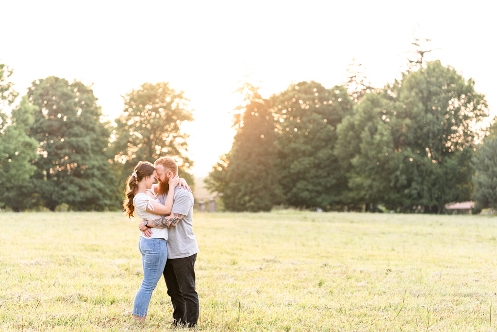 Sunsetting during couples engagement session at Hampton Mansion in Towson, MD