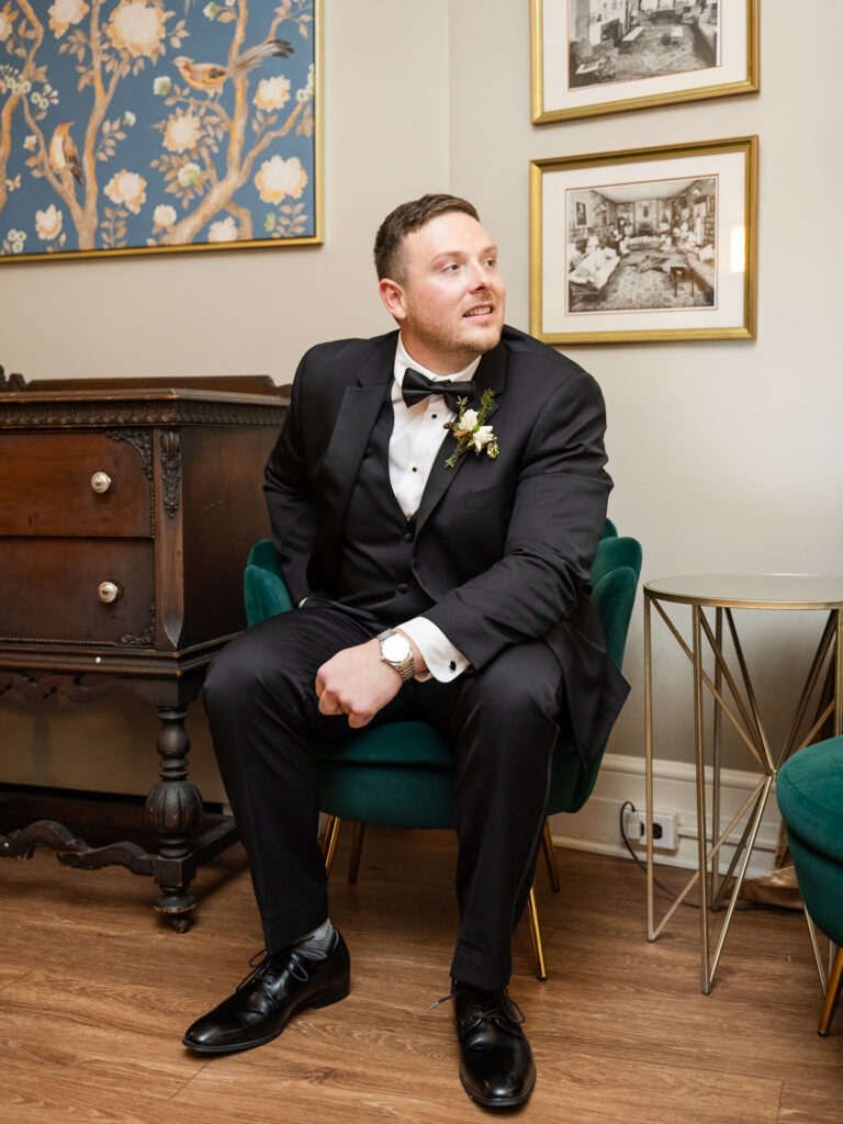 Overhills Mansion wedding, groom portrait