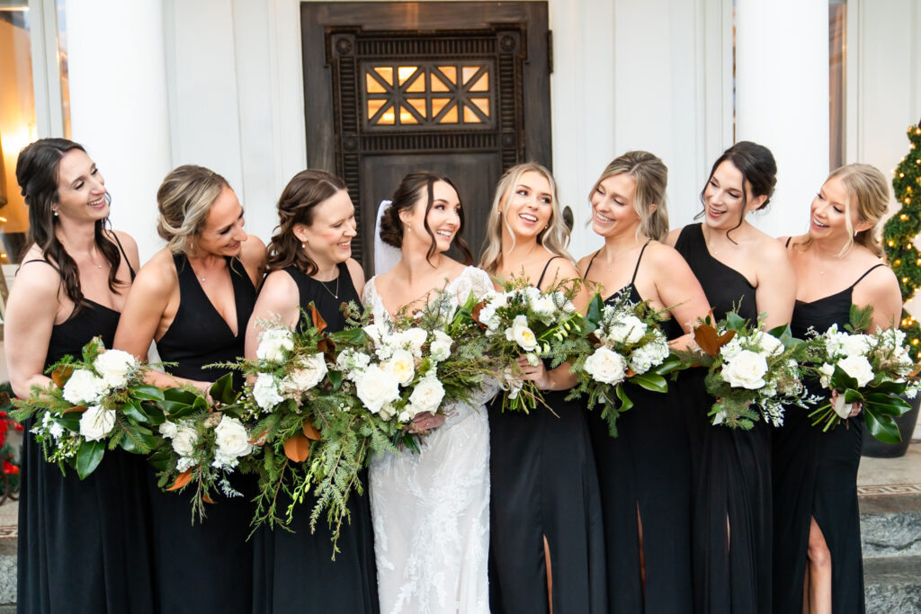 Overhills Mansion wedding, bridesmaids laughing together