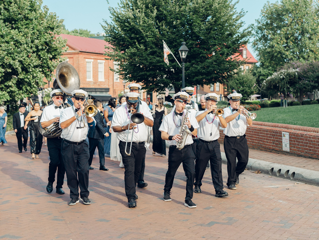 Naptown Brass Band during a second line for Annapolis wedding in Annapolis, MD