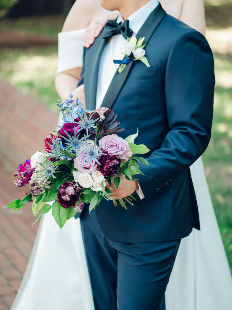 Tracie & Nick portrait on their Annapolis Wedding day at Historic Inns of Annapolis, bouquet by Davidson designs