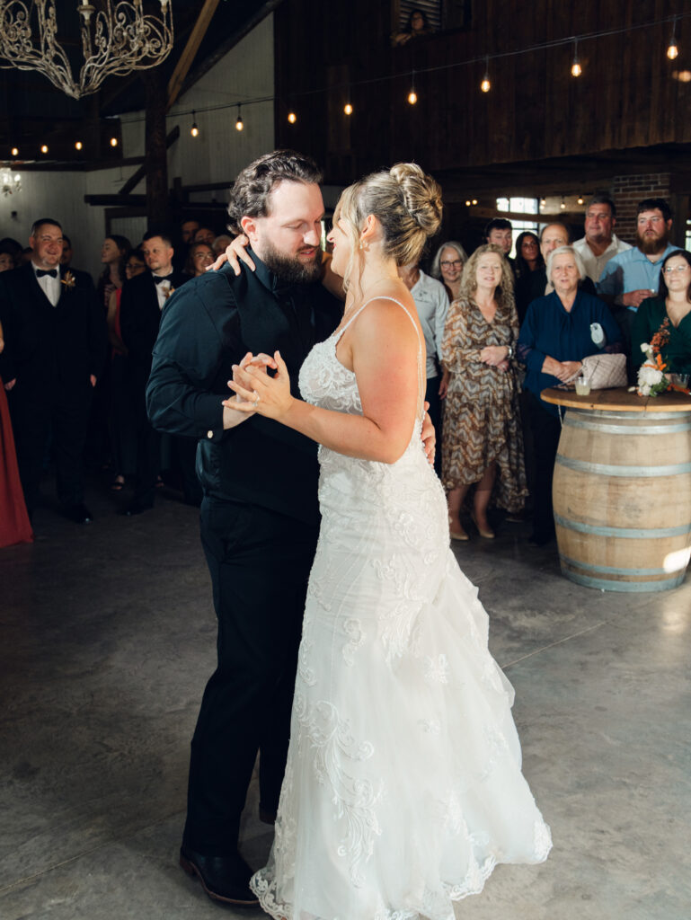 bride and groom enjoying a first dance on their wedding day at The Hummingbird Chateau