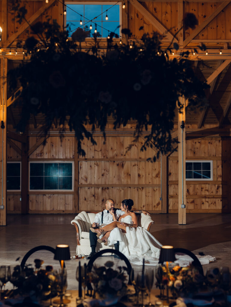 Bride and groom enjoying an intimate moment at Bortner Valley a Hampstead, MD wedding venue by Sunset Florals, Events by Stace, Nicole Simensky Photography.