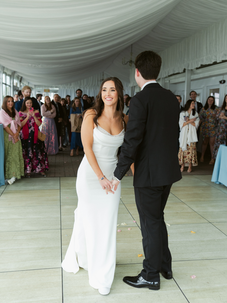bride and groom first dance on their wedding day at Silver Swan Bayside