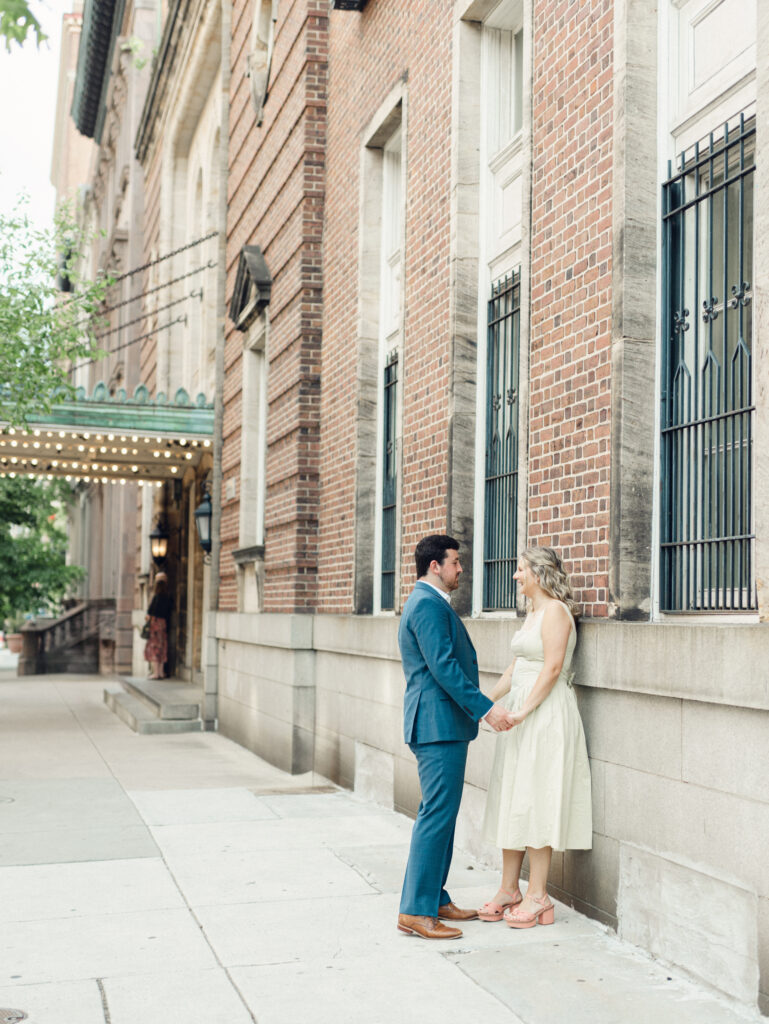 couple in Mount Vernon Baltimore for their engagement photos by Baltimore wedding photographer