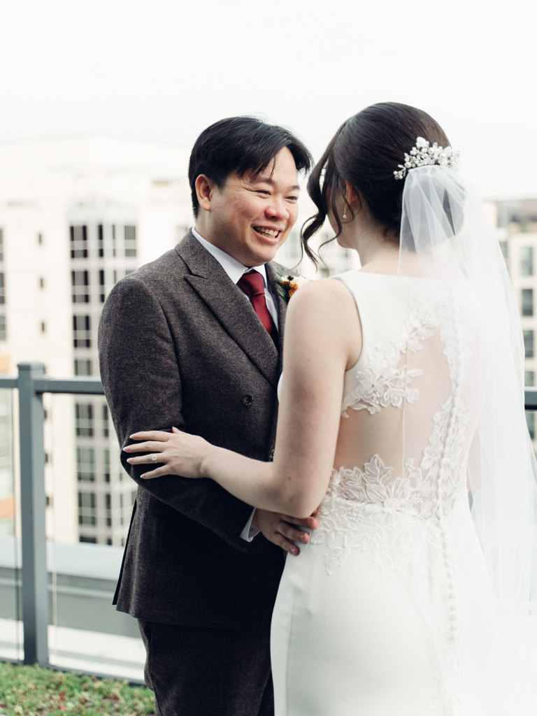 First look with bride and groom during their district winery wedding by dc wedding photographer Nicole Simensky photography